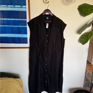 Old Navy Black Midi Dress with Button-Front